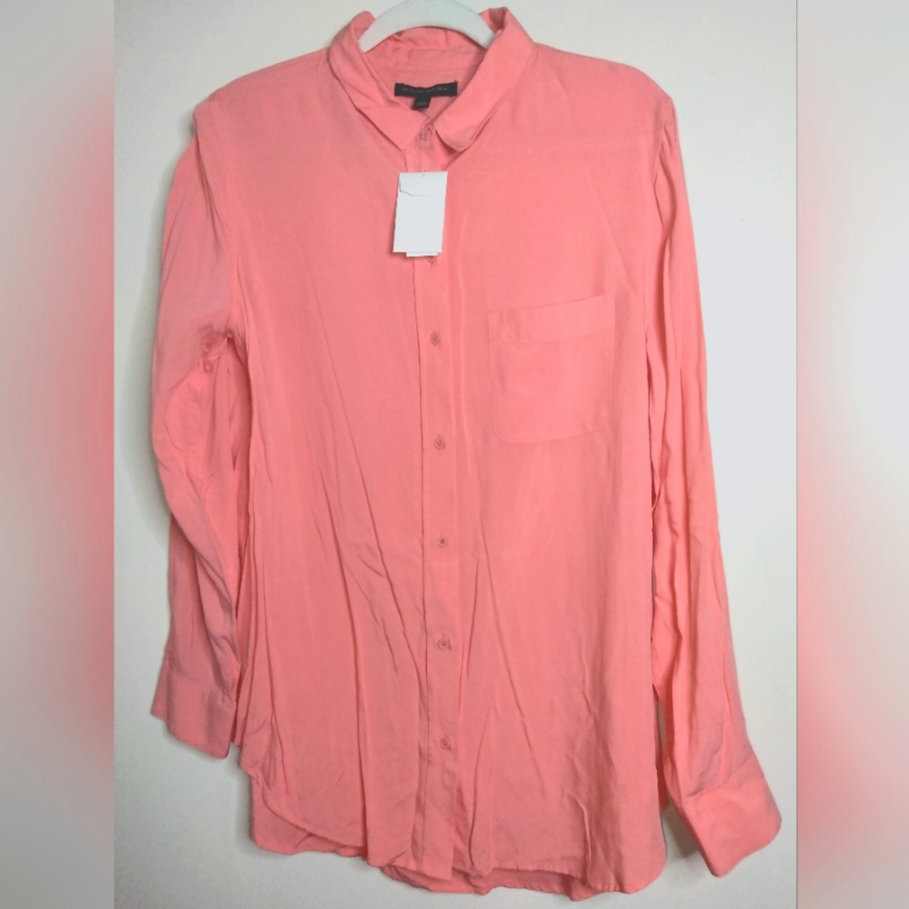 Banana Republic (Size L) Coral Pink Rayon Button Down Front LS Shirt (NEW-NWT)